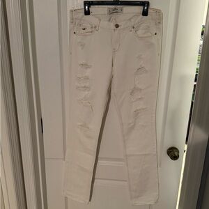 Hollister Cream Distressed Straight Leg Jeans